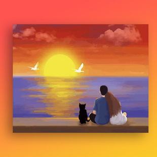 Tiktok little red book popular diy digital oil painting hand-filled landscape sunset Sunset Sunrise beautiful acrylic painting