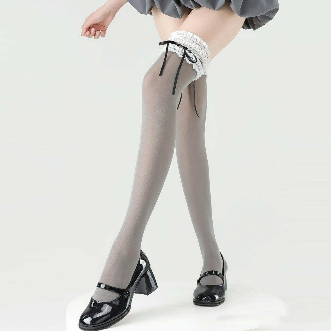 Japanese-Style Lace Jk Over-The-Knee Socks, Sweet Milky White Spring/Summer Thin Velvet Lolita Versatile Solid Color Long Socks for Women