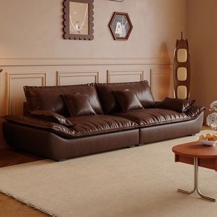 New Internet Celebrity Italian Light Luxury Sailing Sofa Oil Wax Genuine Leather Rental House Home Living Room Bedroom One-in-One Type