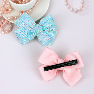 Amazon AliExpress Explosions Full Diamond Pearl Bow Hairpin Double Layer Children's All-match Pressed Hair Clip Top Clip