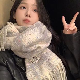 2024 New Japanese Style Retro Plaid Tassel Scarf Women's Winter Warm All-match Student Couple Scarf