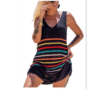 European and American beach blouse backless knitted vest skirt bikini blouse casual holiday skirt cross-border Amazon