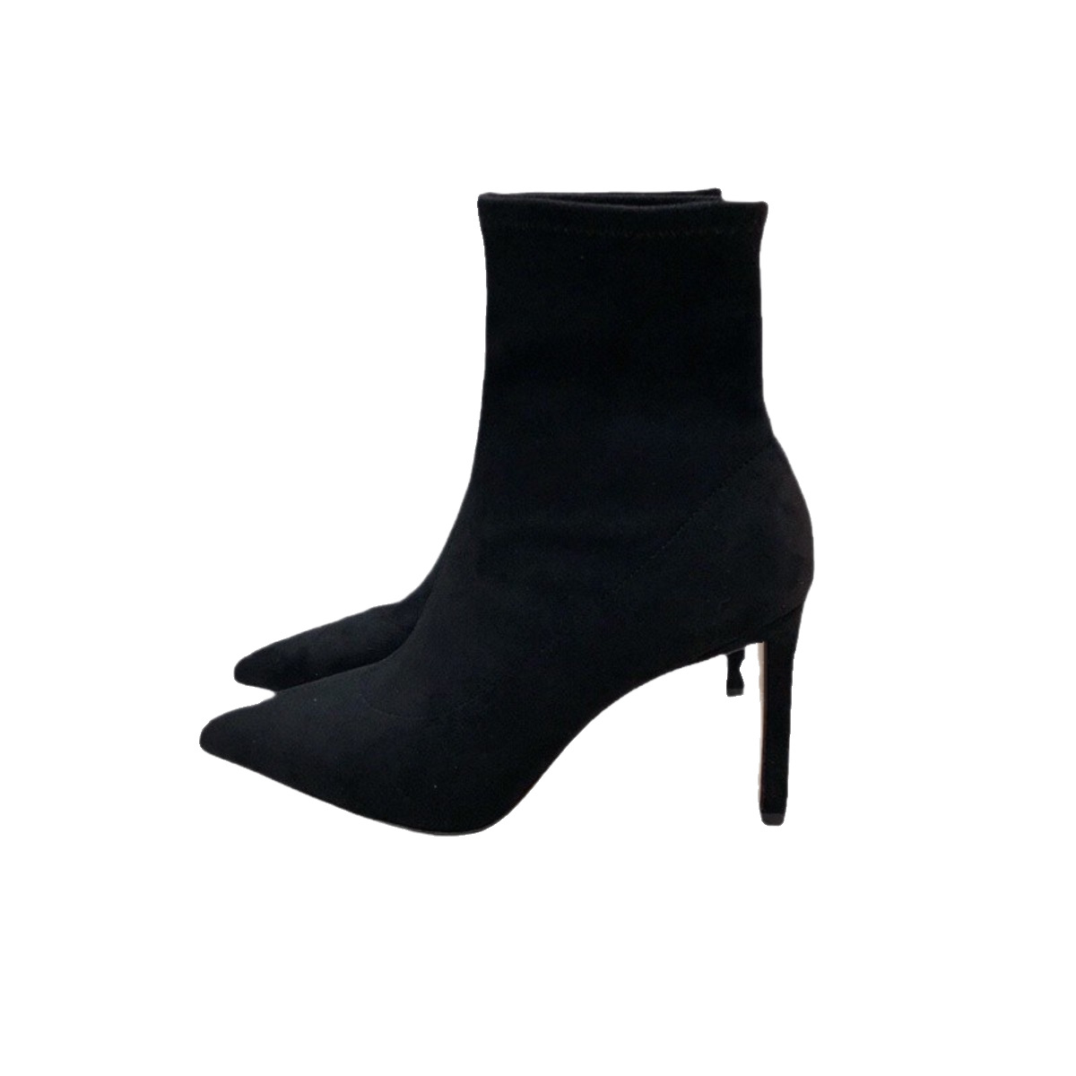 Pointed-toe suede high-heeled ankle boots for women, new autumn/winter style, slimming effect, chunky heel, elastic, slim-fit, versatile, and elegant single boots