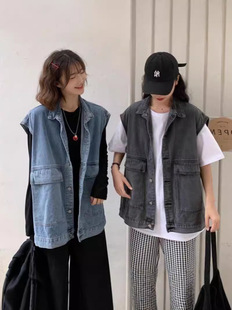 Workwear Vest Autumn Loose Denim Vest Women's Korean-style Exterior Internet Popular Jacket Sleeveless Exterior Waistcoat Trendy Cardigan