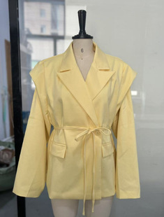 Suit Jacket Women's High-end Sense 2025 Spring and Autumn European and American Women's Elegant Commuter Waist Lace-up Shoulder Padded Suit Jacket