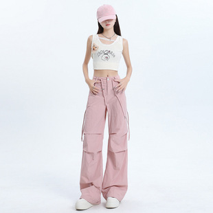 1607 six-color summer new quick-drying overalls women's trousers elastic drawstring high waist wide feet small tall