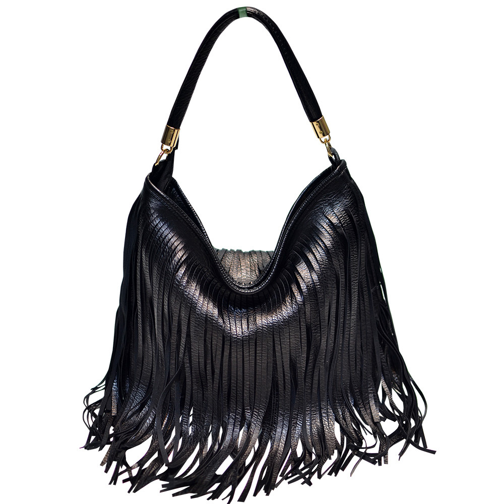 Cross-border fashion tassel large capacity European summer bright silver gold trendy minimalist shoulder bag/handbag/underarm bag