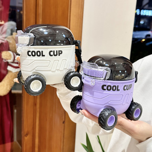 Creative Cartoon Mars Car Children's Plastic Cup Outdoor Portable Bounce Plastic Straw Cup for Students to School