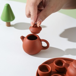 Wholesale Mini Purple Sand Small Teapot suit Children's Tea Tray Tea Cup Can Open Cover Water Dry Ice Smoke Tea Drink Decoration