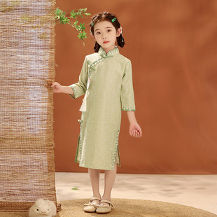 Girls' Cheongsam dress Spring and Autumn Improved Children's Classical Chinese Style High-grade Tang Suit Hanfu Guzheng Performance Costume