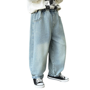 Boys' Spring and Autumn Rear Pocket Graffiti Jeans 2025 New Children's Loose Sports Casual Pants Children's Pants