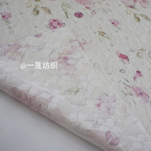 Watercolor floral printing composite water soluble bright diamond lace diamond linen fabric new Chinese style dress clothing fabric