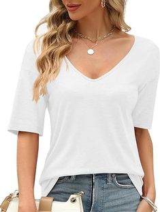 2024 European and American Summer New V-neck Solid Color Chest Pleated Short-sleeved Casual T-shirt Cross-border Short-sleeved Jacket Casual Lining