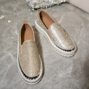 Amazon Round Head Shallow Mouth Low-top Rhinestone plus size Flat Casual European and American Pedal Foreign Trade Cross-border Daily Shoes