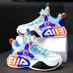 Boys Basketball Shoes 2023 Spring and Autumn New Children's Running Shoes Girls Rotating Button Breathable Torre Shoes Soft Sole Shoes
