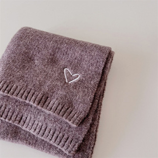 Korean style children's scarf wool hat two-piece set winter baby embroidered love knitted scarf all-match solid color hat
