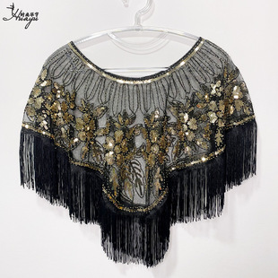 Sequin shawl tassel European and American retro evening dress tassel sequin shawl ball mesh sequin blouse wholesale