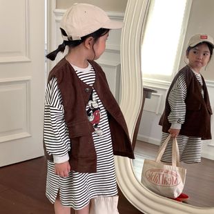 Fall 2023 Korean style cartoon printed cotton vest for boys and girls back fashionable casual western style baby cardigan