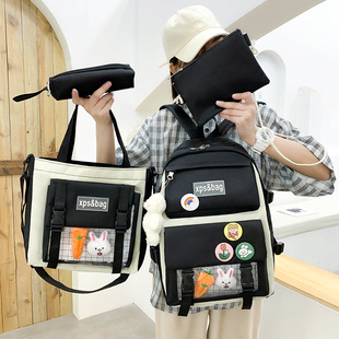 Four or five-piece student schoolbag female primary school student backpack canvas backpack male trendy radish Bunny