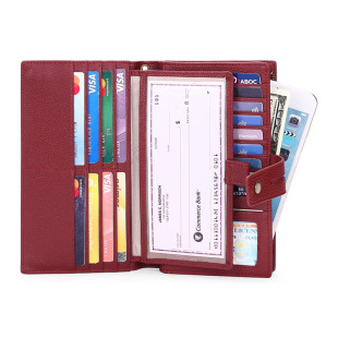 Women's Wallet Large Capacity Rfid Anti-Magnetic Anti-Theft Brush Leather Wallet Credit Card Manager with Checkbook Holder