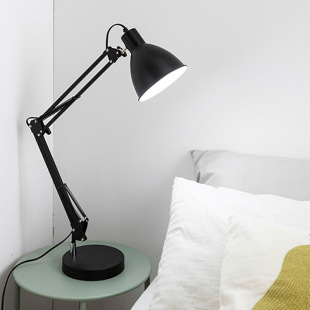 LED American Long Arm Folding Table Lamp Adjustable Iron White Soft Light Eye Protection Nightlight for Reading and Learning