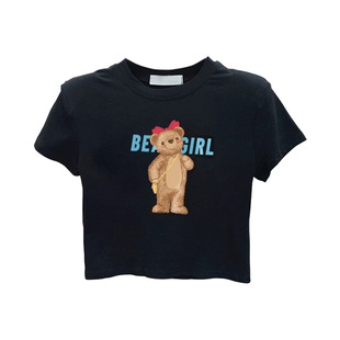 2024 summer new Korean version of short sleeve ins bear jacket a generation of hair network red with exposed short T-shirt women