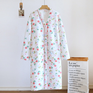 Women's nightgown cardigan new air layer home nightdress long sleeve bathrobe love tulip peace pigeon soft