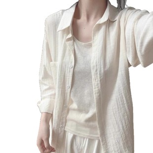 Slightly See-Through Tencel Linen Shirt Women's Summer Thin Design Casual Loose Blouse Jacket Cotton and Linen Shirt Cardigan