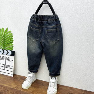 Spring 2024 New Children's Ripped Jeans Children's Korean Trousers Boys Casual Beef Tendon Waist Pants