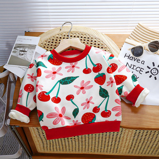Children's fleece-lined T-shirt autumn and winter boys thick baby sweater clothes girls warm sweater clothing children's clothing wholesale