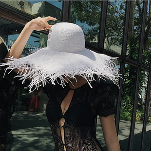 European and American retro style light Board white brim straw hat female summer big brim sun hat foldable sun protection sun hat