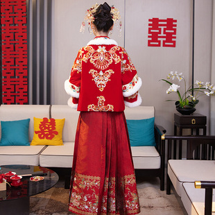 Ming Xiuhe dress vest dress bride improved Hanfu engagement toast dress red suit autumn and winter New Chinese wedding dress