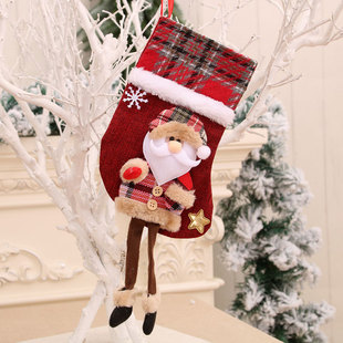 S8N Christmas decorations Christmas socks pendant doll three-dimensional linen socks Christmas gift bag long legs St.