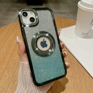For iPhone15promax Gradient Glitter Lens Flash Diamond Phone Case Apple 14 Diamond Magnifier