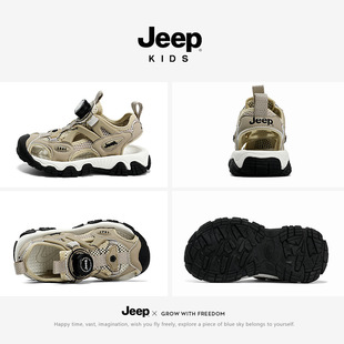 Детская обувь Jeepkids, тренировочная обувь, сандалии с закрытым носком, кроссовки с полыми пуговицами, 2023 новая детская пляжная обувь