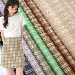 New tr yarn-dyed plaid dress skirt retro Hong Kong style shirt fabric suit pleated skirt fabric