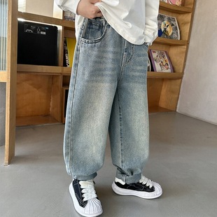 Boys' jeans 2024 New Spring medium and big Children Fashion Western style pocket embroidered letters Korean style jeans fashion
