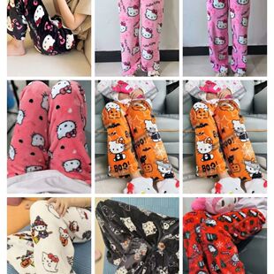Cartoon Cat Christmas Warm Pajama Pants Women's Casual Fall/Winter Flannel Pants Loose Home Outfit Foreign Trade Tailings