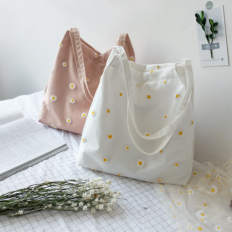 Spring/Summer Women's Shoulder Bag - Fresh Lace Mesh Daisy Fabric Bag for Students - Casual Tote Bag - Simple and Versatile