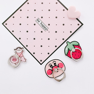 Cartoon Transparent Mobile Phone Ring Buckle Bracket Mirror Lazy Desktop Metal Hand Ring Buckle Cute Unisex Bracket