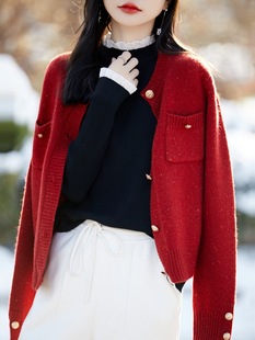 100 Wool Sweater Women's Elegant Wood-Edge Lace Knitted Sweater Semi-High Neck Solid Color Slimming Pullover Sweater Base Shirt