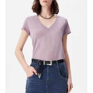 [IO Order] Summer New 2025 French Shoulder V-neck Short Sleeve T-shirt Women's Small Fashion Joker Top
