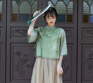 Новый в наличии Новый китайский дзен-чайный костюм Cheongsam, юбка из двух частей, модифицированный Топ Hanfu, женский летний костюм