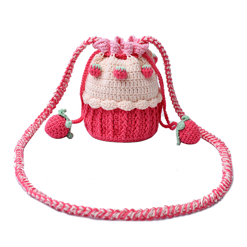 Cross-border niche design wool knitted small bags women's handmade cake knitted bucket girl mobile phone bags