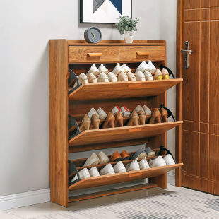Shoe Cabinet Solid Wood Door Entrance Solid Wood Color Large Capacity Thin Economical Easy Tipping Shoe Cabinet Home Shoe Rack with Drawer