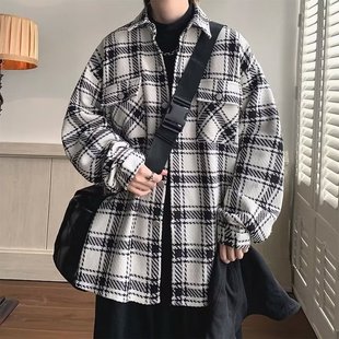 Korean Style Retro Chanel Style Shirt Jacket Men's Spring and Autumn Light Mature Style Ruffian Handsome Loose Inner Plaid Jacket Top