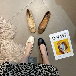 Small Xiangfeng Single-layer Shoes Women's 2022 Spring New Late Evening Style All-match Korean Style Bow Flat Red Bean Shoes