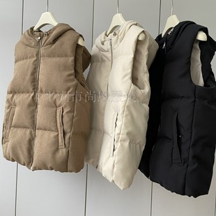 90 white goose down first-class appearance! With 68 wool zipper loose slim hooded warm goose down vest for women