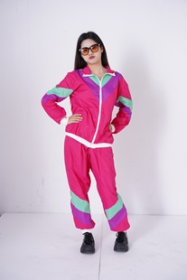 Cross-border 80's disco sportswear jacket and pants jogging suit retro style carnival theme party