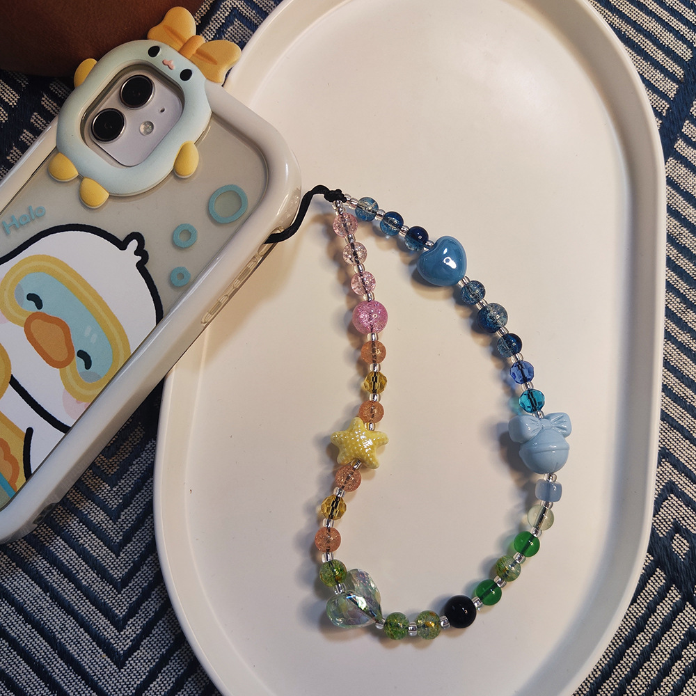 KKBEAD Dopamine Gradient Beach Holiday Style Girl's Mobile Phone Chain Wristband Niche Beaded Starfish Love Hanging Ornaments